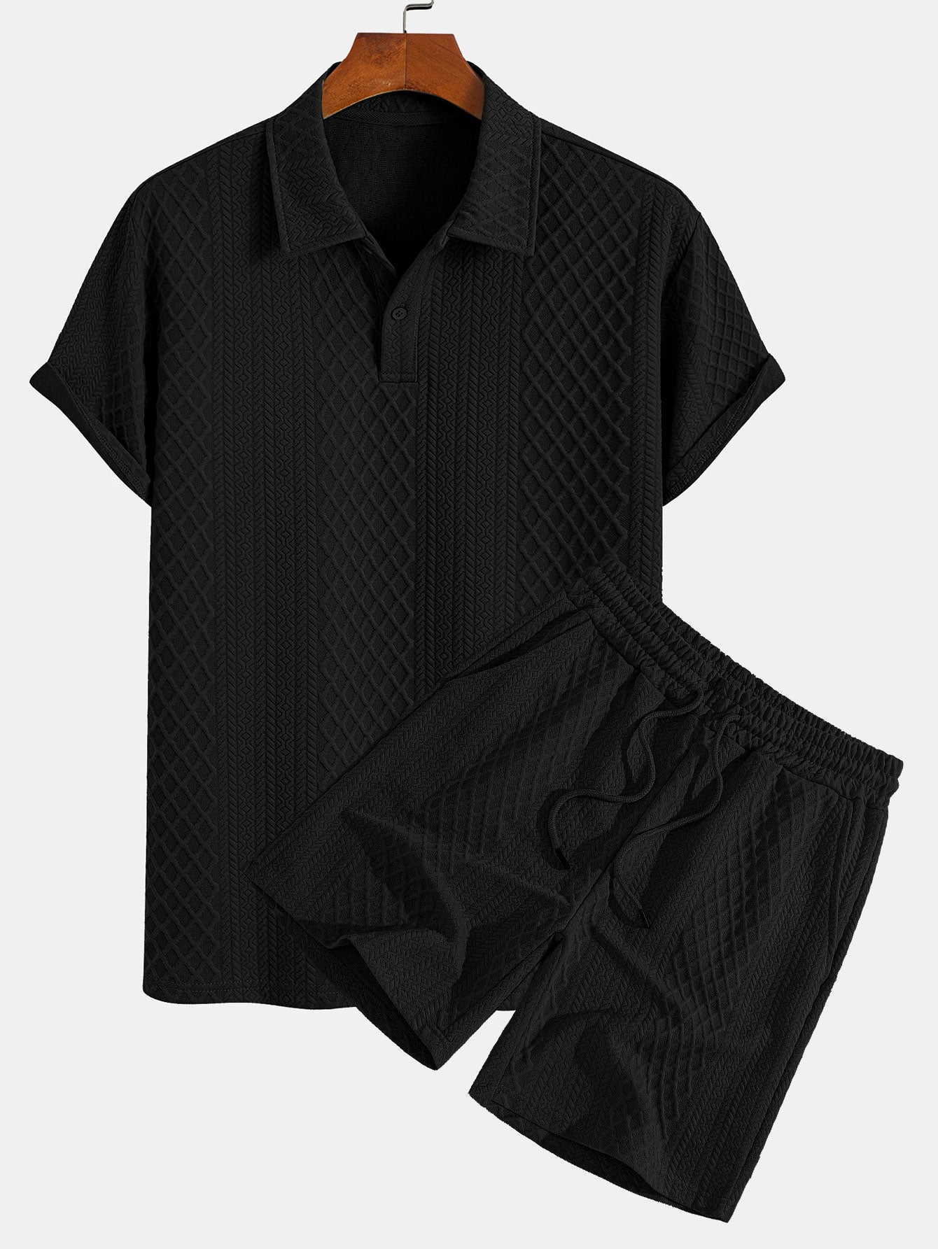 Edgardo® | Geometric Diamond Jacquard Polo & Shorts