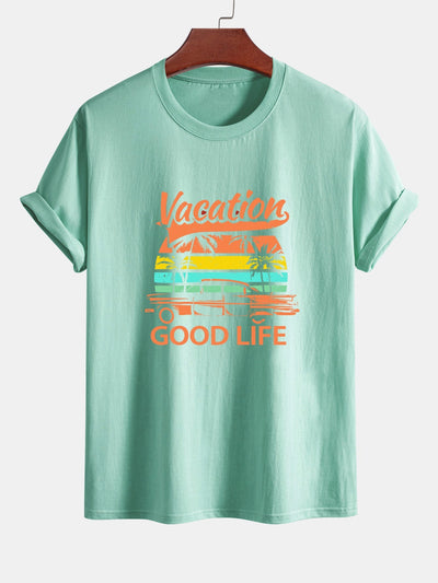 Heladio® | Good Life On Vacation Print Cotton T-Shirt