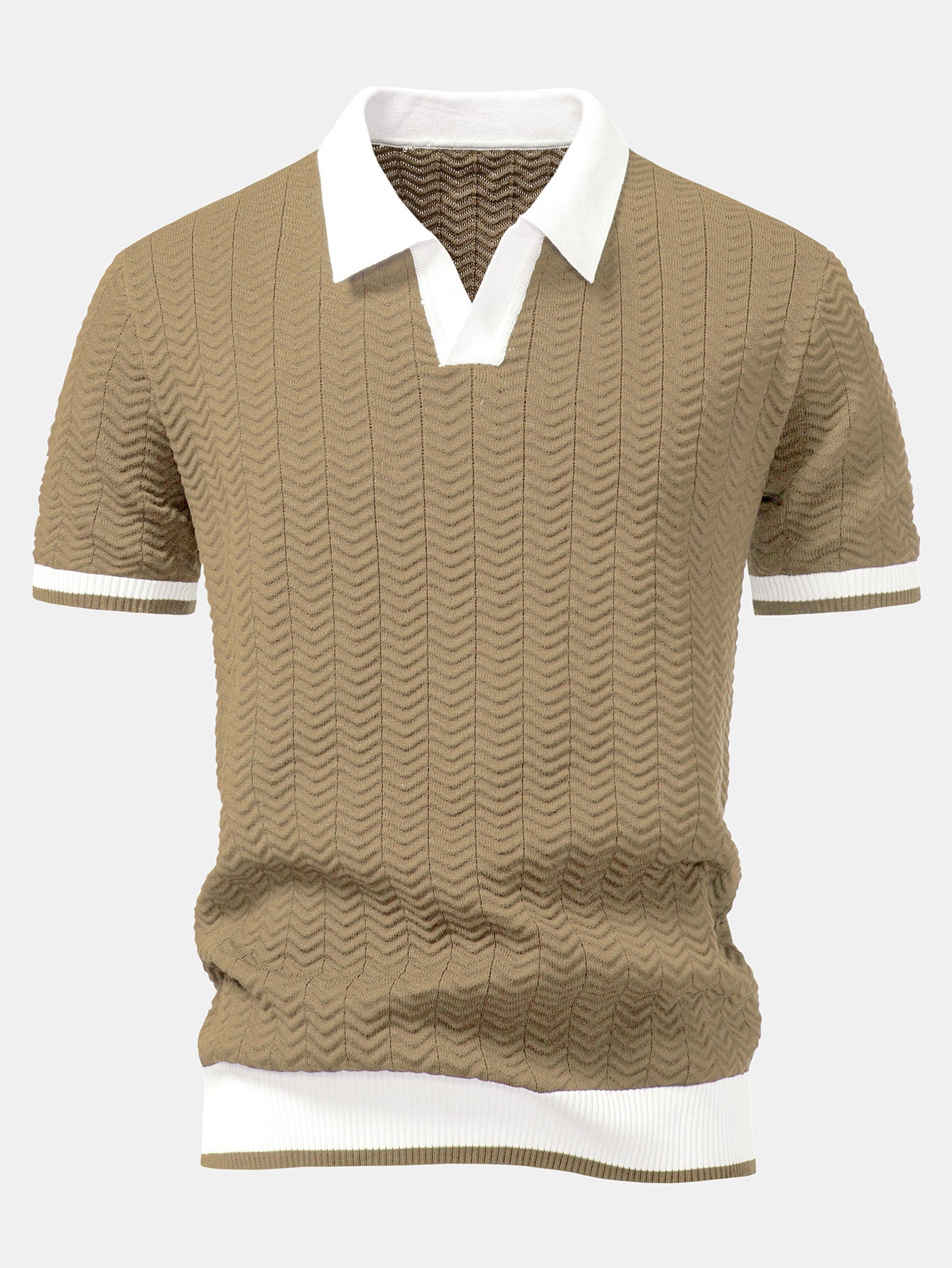 hola V-NECK KNIT POLO SHIRT WITH TEXTURE CONTRAST