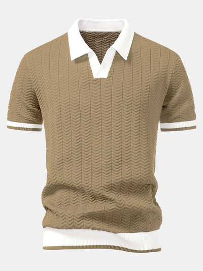 Josh® | Texture Contrast Knitted V Neck Polo Shirt
