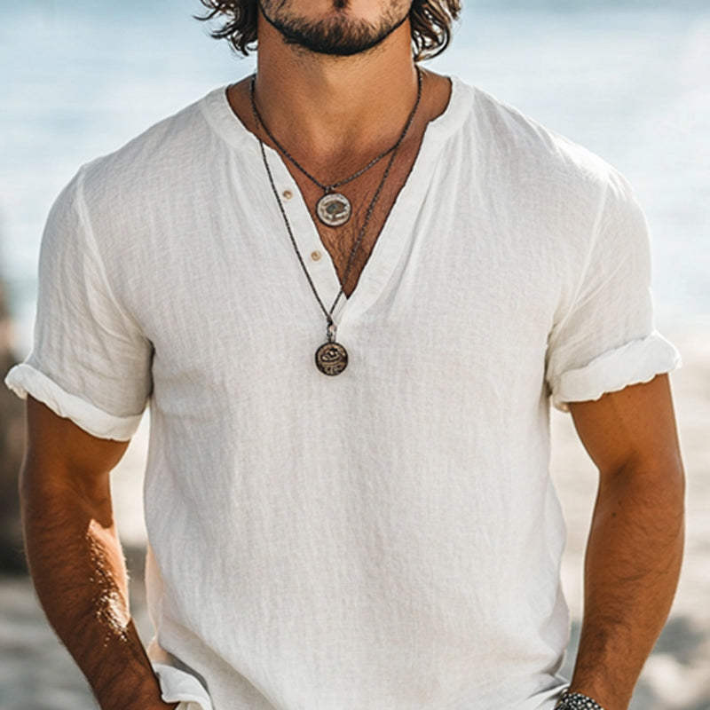 Men's Casal Simple V-neck Cotn Short-sleeved T-shirt