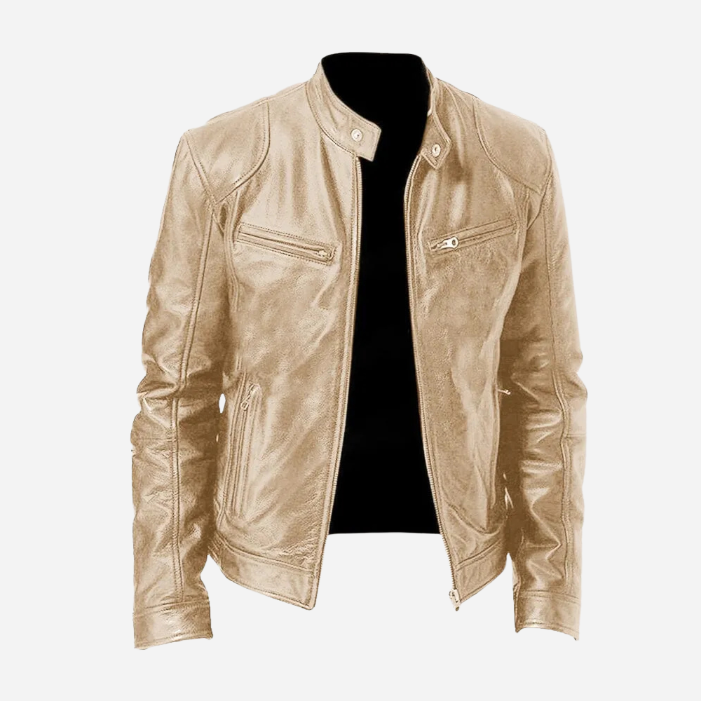 Fidelio | Casual leather jacket with zipper and stand-up collar