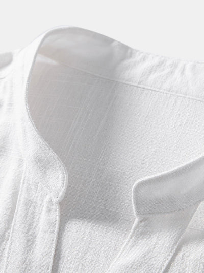 Doroteo® | Short Sleeve V Neck Linen Rayon Blend Shirt & Wrinkle Textured Straight Leg Pants