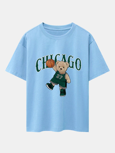 Erico® | Chicago Basketball Bear Print Drop Shoulder Oversize T-Shirt