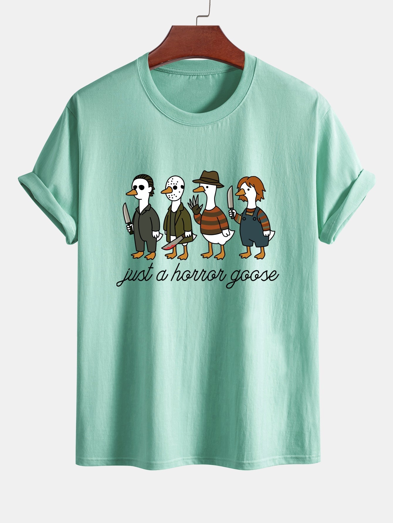 Jaber® | Regular Fit Halloween Horror Goose Print Cotton T-Shirt