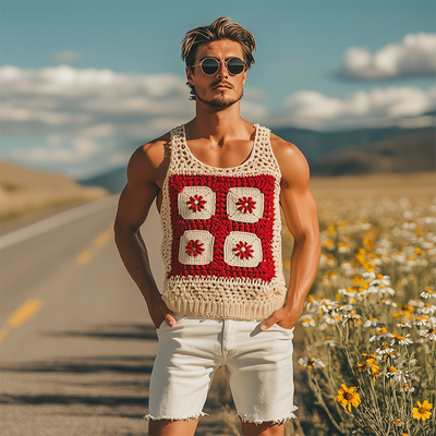 Leroy | Men'S Summer Fashion Casual Hollow Crochet Flower Knitted Tank Top
