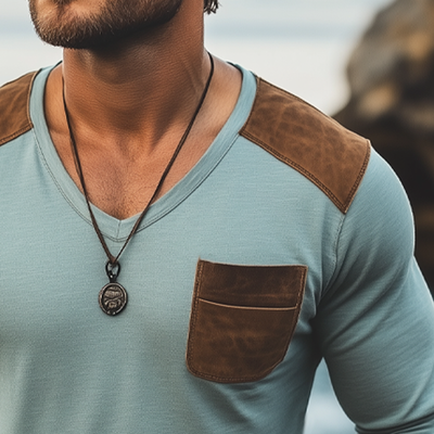 Ignacio | Men'S Basic Cotton V-Neck Suede Stitching Long Sleeve T-Shirt