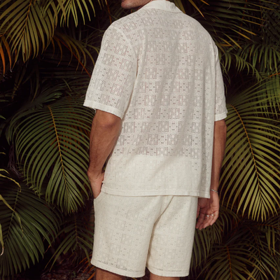 Clark | Men'S Spring And Summer Fashion Casual Lace Sexy Micro-Transparent Short-Sleeved Shirt Shorts Set