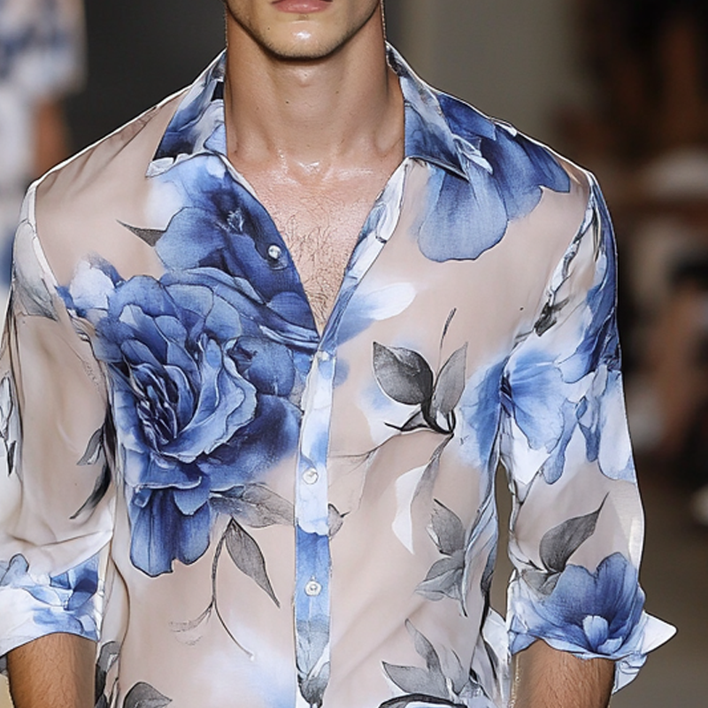 Harry | Men'S Rose Print Long Sleeve Shirt