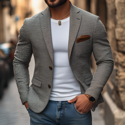 Larry | Men'S Stylish Houndstooth Notch Lapel Single-Breasted Slim-Fit Short Blazer