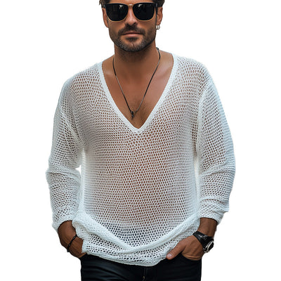Sebastian | Men'S Summer Fashion Breathable Hollow Knitted Mesh Long Sleeve T-Shirt
