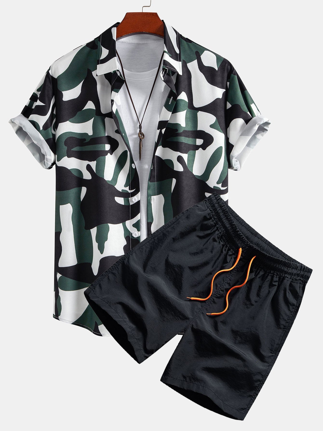 Severino® | Colorblock Print Button Up Shirt & Swim Shorts