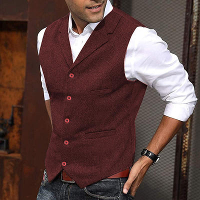 Men's Vintage Herringbone Lapel Single Breasted Slim Fit Suit Vest