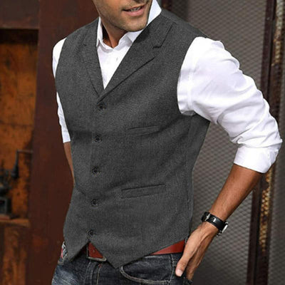 Men's Vintage Herringbone Lapel Single Breasted Slim Fit Suit Vest