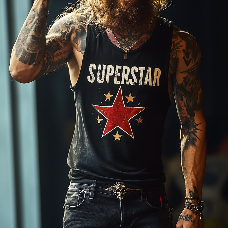 Men's Retro "SPERSTAR" Print Casal Crew Neck Tank p