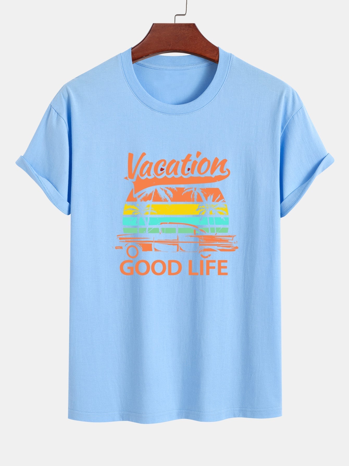 Heladio® | Good Life On Vacation Print Cotton T-Shirt