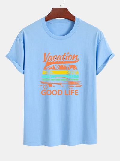 Heladio® | Good Life On Vacation Print Cotton T-Shirt