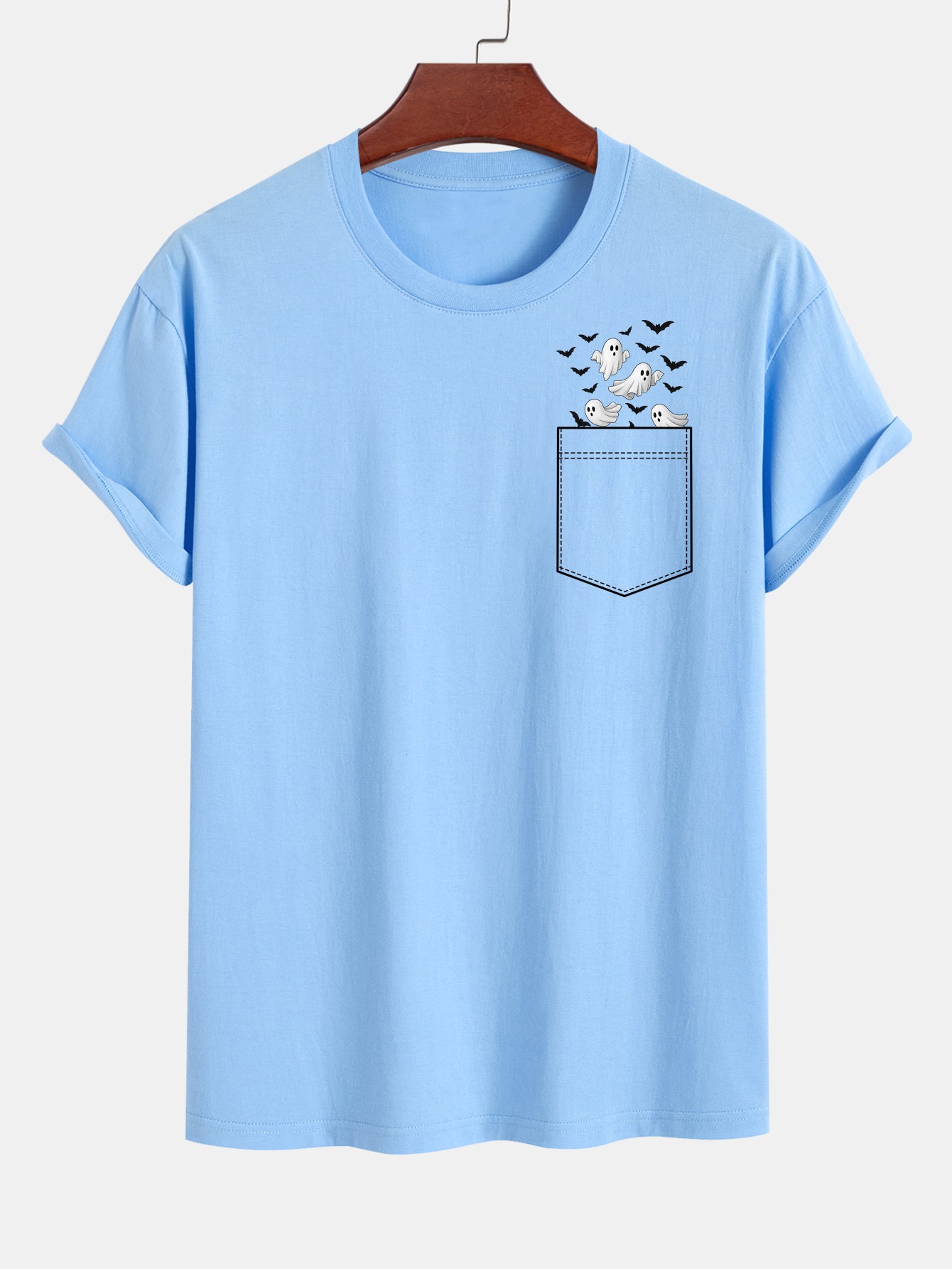 Barnaby® | Regular Fit Pocket Bat Ghost Print Cotton T-Shirt