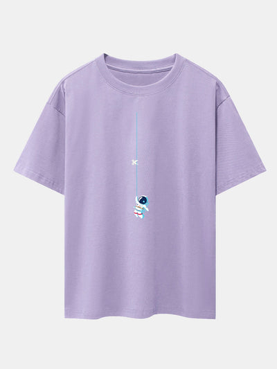 Kevin® | Astronaut On A Rope Print Drop Shoulder Oversize T-Shirt