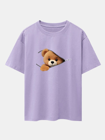 Gumersindo® | Zipper Bear Print Drop Shoulder Oversize T-Shirt
