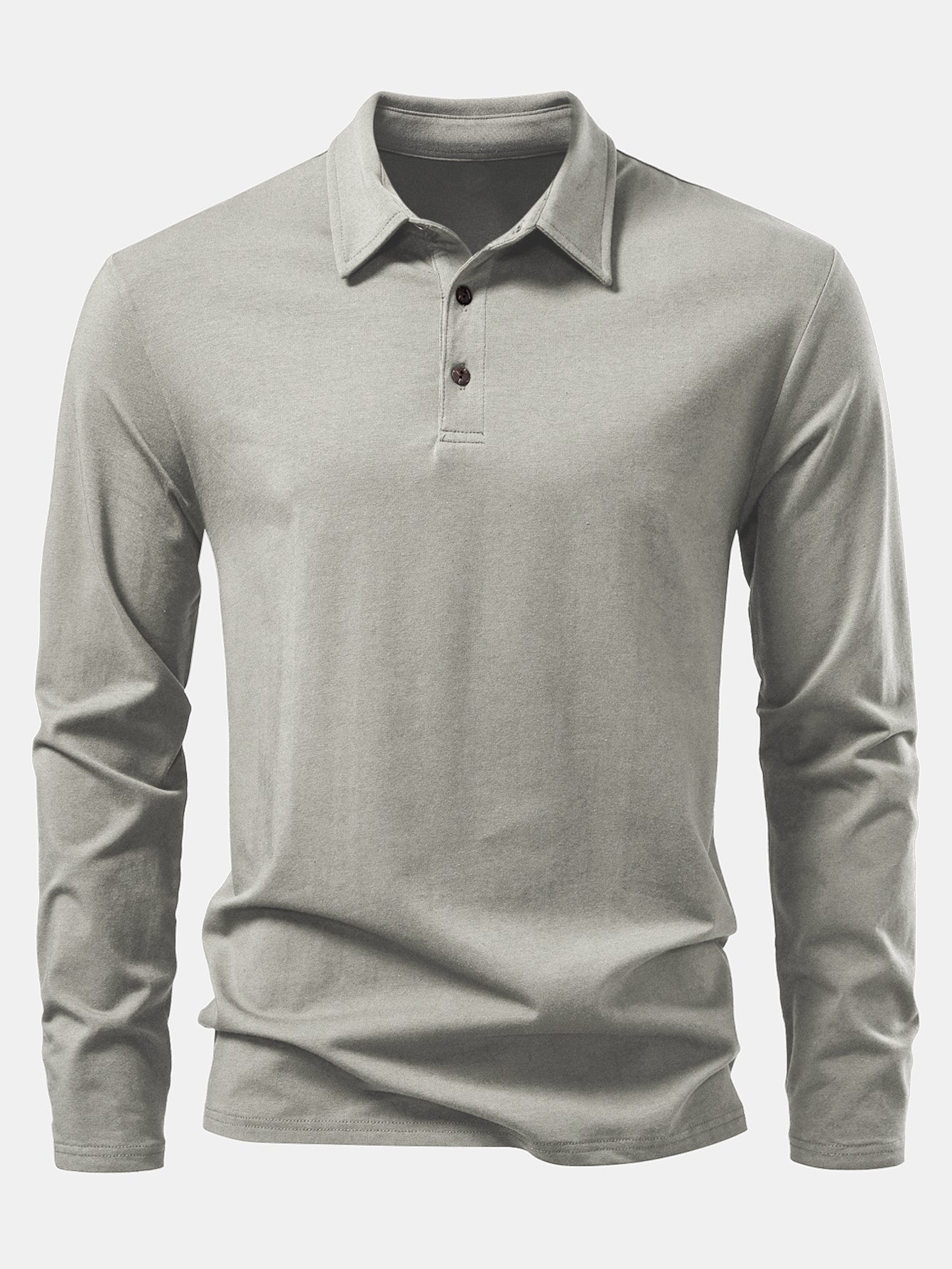 Liam | Solid Long Sleeve Cotton Polo Shirt