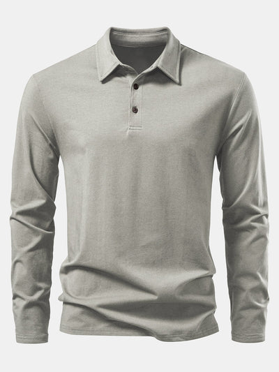 Livio® | Solid Long Sleeve Cotton Polo Shirt