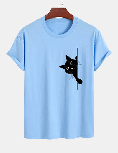 Ulises® | Black Cat Print Cotton T-Shirt