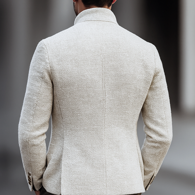 Men's Solid Tweed Stand Collar Single Breasted Casual Jacket