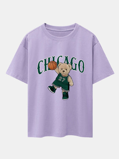 Erico® | Chicago Basketball Bear Print Drop Shoulder Oversize T-Shirt