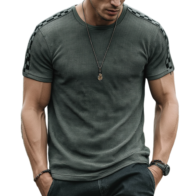 Blake | Men'S Retro Casual Waffle Checkerboard Round Neck Short Sleeve T-Shirt
