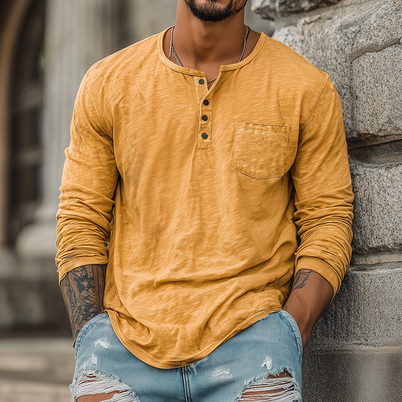 Trent | Men'S Spring And Summer Casual Tough Style Henry Collar Bamboo Cotton Long Sleeve T-Shirt