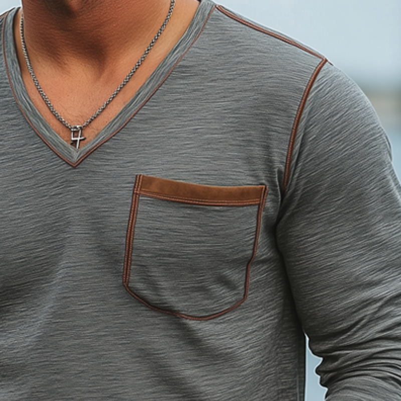 Perry | Men'S Spring And Autumn V-Neck Cotton Long Sleeve T-Shirt