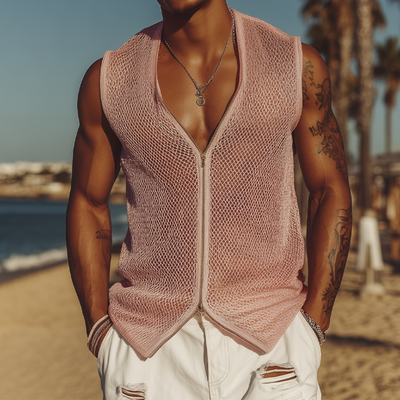 Milo | Men'S Spring And Summer Fashion Casual Mesh Slim Zipper Deep V Neck Sleeveless Shirt