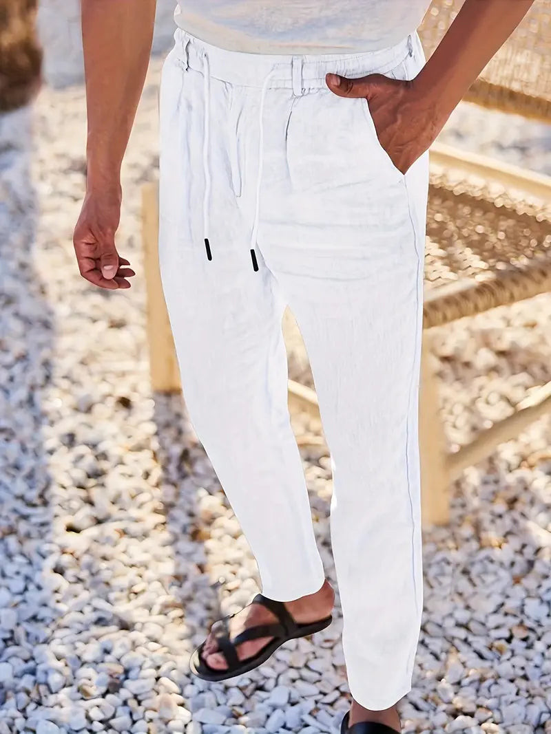 Joshua | Wide-leg linen pants with drawstring