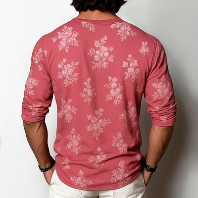 Men's Floral Henley Collar Long Sleeve T-shirtZ