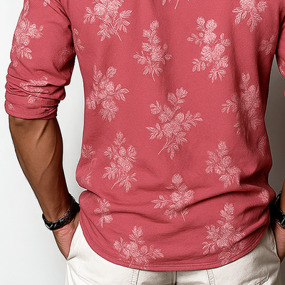 Men's Floral Henley Collar Long Sleeve T-shirtZ