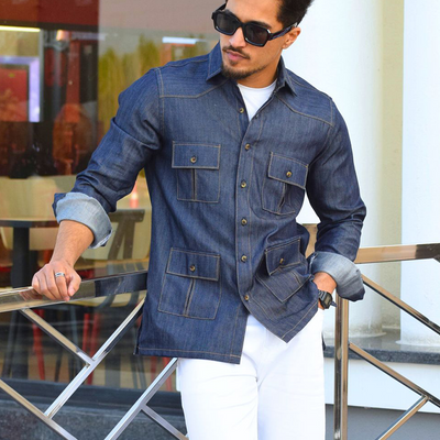 Jimmy | Men'S Vintage Faux Denim Long Sleeve Cardigan