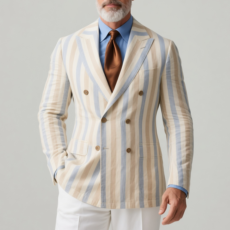Tom | Men'S Striped Peak Lapel Double Breasted Casual Blazer