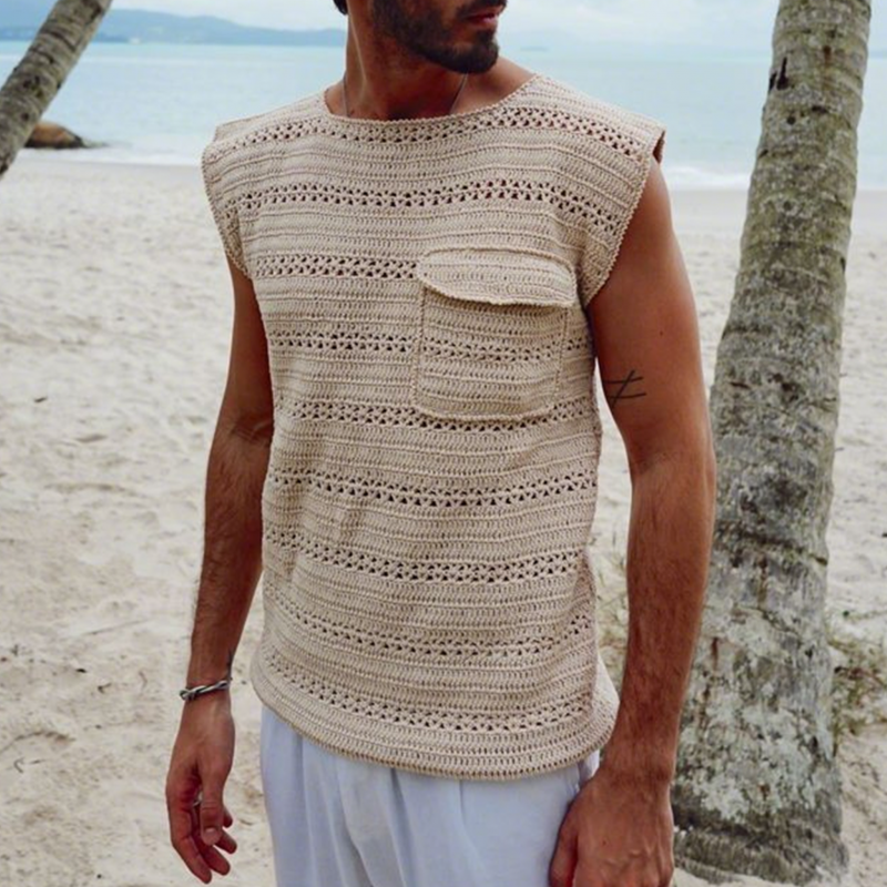 Claude | Men'S Casual Elegant Solid Color Hollow Jacquard Loose Knitted Tank Top
