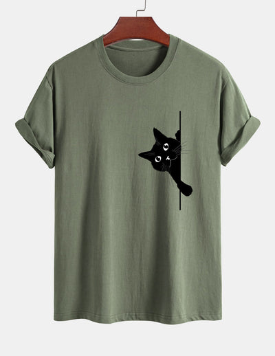 Ulises® | Black Cat Print Cotton T-Shirt