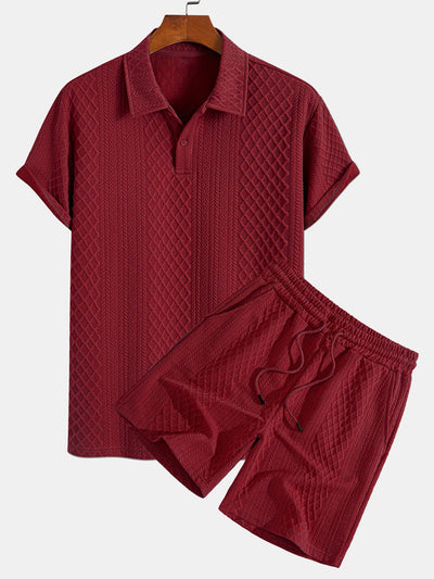 Edgardo® | Geometric Diamond Jacquard Polo & Shorts