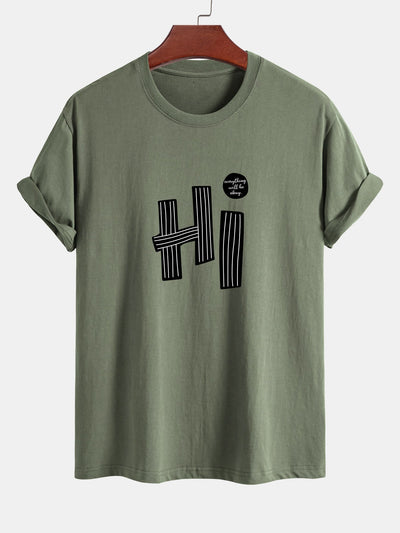 Mercurio® | Hi Slogan Lines Print Cotton T-Shirt