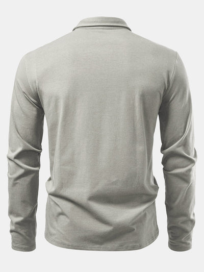Liam | Solid Long Sleeve Cotton Polo Shirt