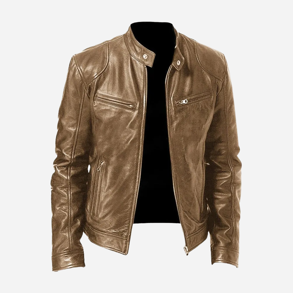 Fidelio | Casual leather jacket with zipper and stand-up collar