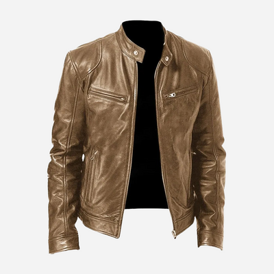 Fidelio | Casual leather jacket with zipper and stand-up collar