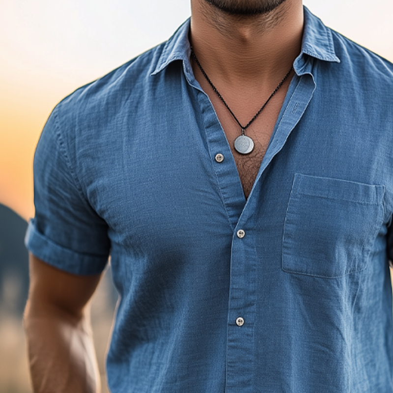 Javier | Men'S Basic Solid Color Cotton And Linen Short Sleeve Shirt