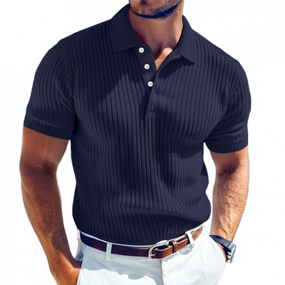 Men's Casal Solid Color Softnit Lapel SliShort Sleeve Polo Shirt SweaterM