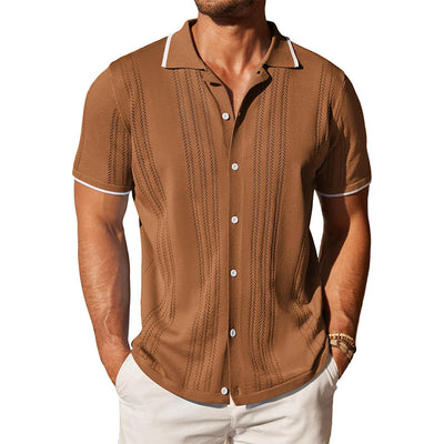 Men'snitted Single-Breasted Short-Sleeved Polo ShirtX