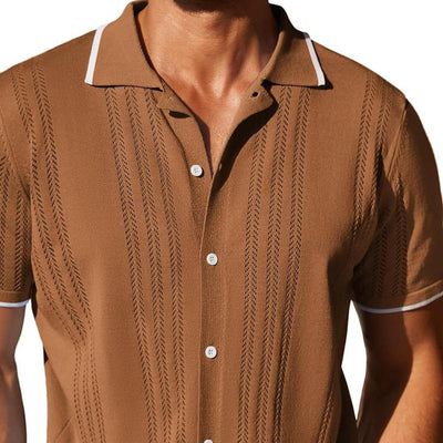 Men'snitted Single-Breasted Short-Sleeved Polo ShirtX