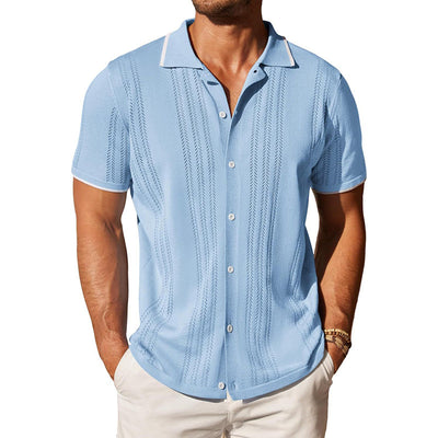 Men'snitted Single-Breasted Short-Sleeved Polo ShirtX